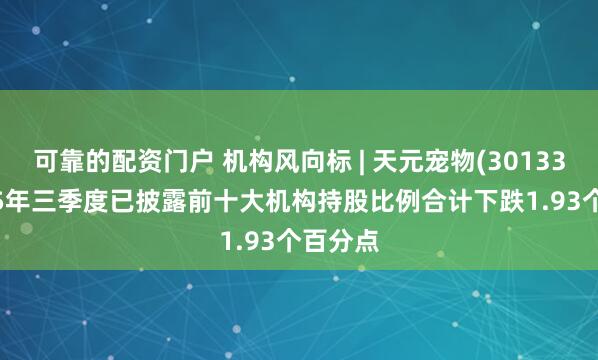 可靠的配资门户 机构风向标 | 天元宠物(301335)2025年三季度已披露前十大机构持股比例合计下跌1.93个百分点